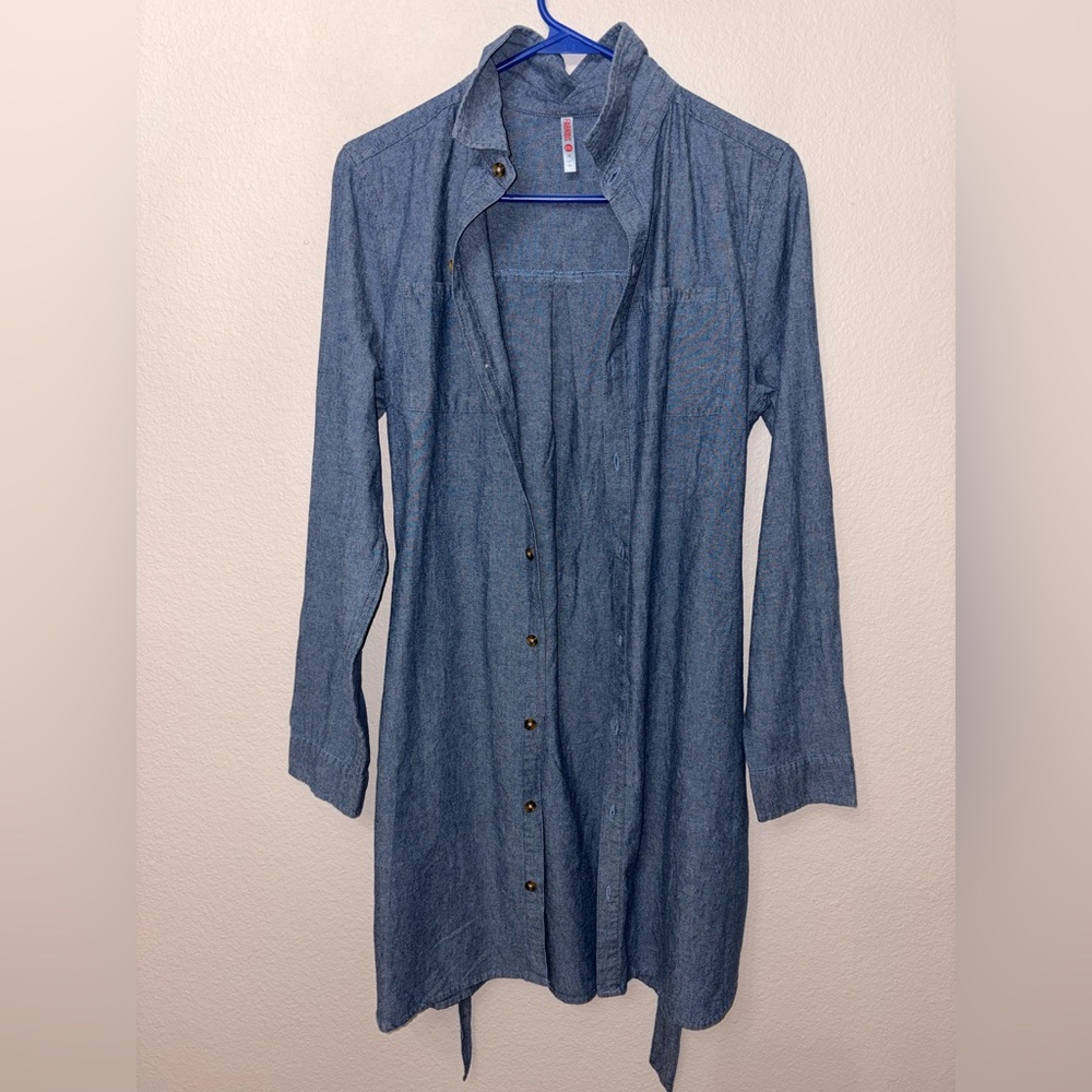 FABKIDS Chambray Button Up Shirt Dress Tie Waist Size XXL 18